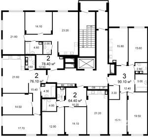 2-к квартира, сданный дом, 76м2, 6/9 этаж