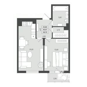 1-к квартира, вторичка, 47м2, 8/10 этаж