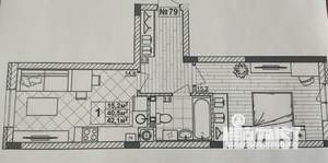 1-к квартира, вторичка, 42м2, 1/4 этаж