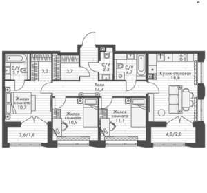 3-к квартира, вторичка, 84м2, 6/20 этаж