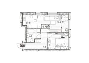 1-к квартира, вторичка, 46м2, 11/24 этаж