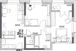 2-к квартира, вторичка, 63м2, 8/24 этаж