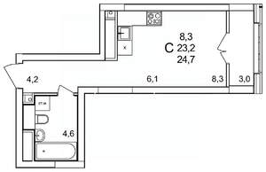 Студия квартира, строящийся дом, 25м2, 25/25 этаж