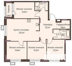 4-к квартира, вторичка, 102м2, 2/12 этаж