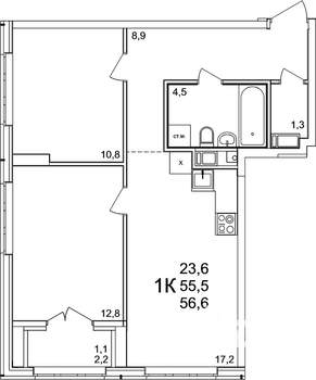2-к квартира, вторичка, 57м2, 4/25 этаж