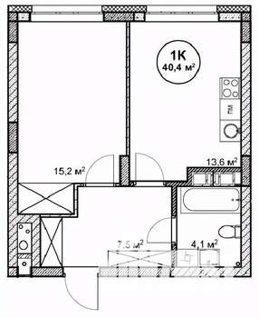1-к квартира, строящийся дом, 40м2, 4/14 этаж
