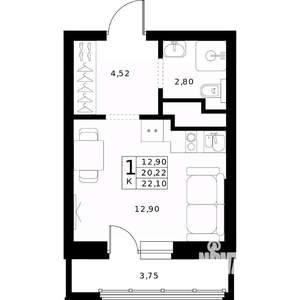 Студия квартира, строящийся дом, 22м2, 23/24 этаж