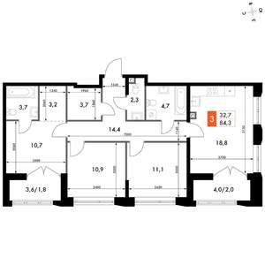 3-к квартира, вторичка, 84м2, 6/16 этаж