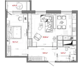Студия квартира, вторичка, 65м2, 6/6 этаж