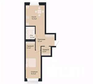 3-к квартира, строящийся дом, 54м2, 1/9 этаж