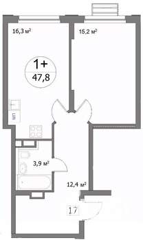 1-к квартира, строящийся дом, 47м2, 12/22 этаж