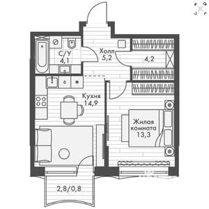 Студия квартира, вторичка, 43м2, 4/16 этаж