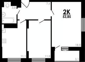 2-к квартира, вторичка, 54м2, 23/25 этаж