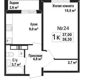 1-к квартира, вторичка, 37м2, 3/17 этаж