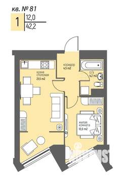 1-к квартира, вторичка, 42м2, 6/25 этаж