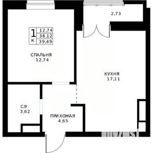 1-к квартира, строящийся дом, 39м2, 15/24 этаж