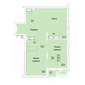 2-к квартира, вторичка, 58м2, 23/25 этаж