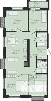 4-к квартира, строящийся дом, 94м2, 7/13 этаж