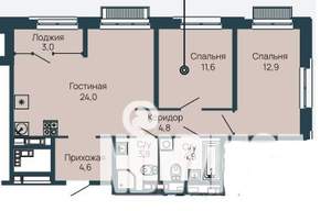 2-к квартира, строящийся дом, 68м2, 9/13 этаж
