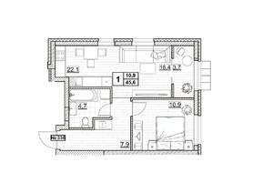 1-к квартира, вторичка, 46м2, 17/24 этаж