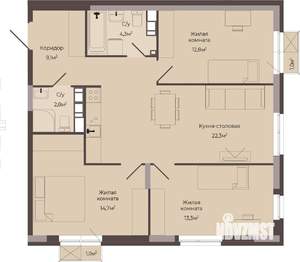 3-к квартира, строящийся дом, 80м2, 3/8 этаж