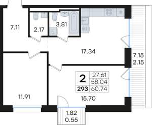 2-к квартира, вторичка, 61м2, 3/13 этаж