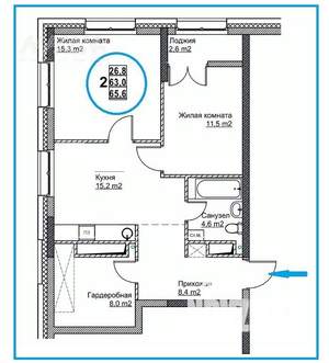2-к квартира, вторичка, 66м2, 8/24 этаж