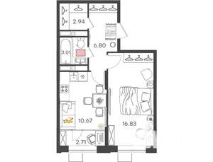 1-к квартира, вторичка, 43м2, 6/17 этаж
