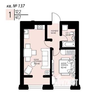 1-к квартира, вторичка, 42м2, 12/25 этаж
