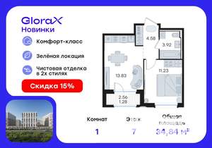1-к квартира, вторичка, 35м2, 7/9 этаж