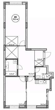 2-к квартира, вторичка, 76м2, 2/14 этаж