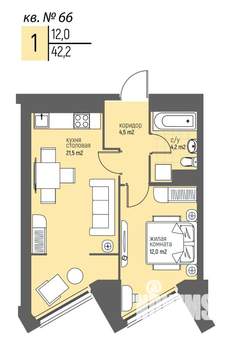 1-к квартира, вторичка, 42м2, 5/25 этаж