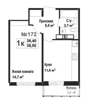 1-к квартира, вторичка, 36м2, 15/17 этаж