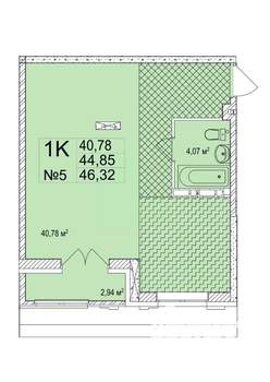 1-к квартира, вторичка, 46м2, 3/7 этаж