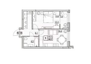 1-к квартира, вторичка, 44м2, 15/24 этаж