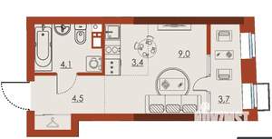 Студия квартира, строящийся дом, 25м2, 15/25 этаж