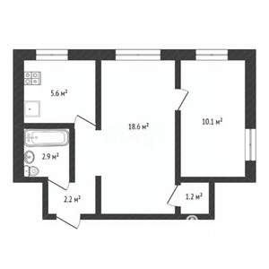 2-к квартира, вторичка, 42м2, 1/5 этаж