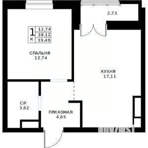 1-к квартира, строящийся дом, 39м2, 16/24 этаж