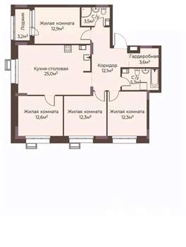 4-к квартира, строящийся дом, 101м2, 5/12 этаж