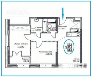 2-к квартира, вторичка, 62м2, 9/24 этаж