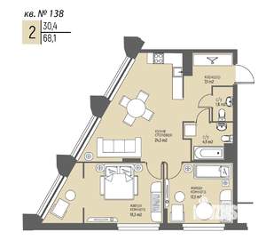 2-к квартира, вторичка, 68м2, 12/25 этаж