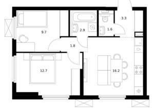 2-к квартира, вторичка, 48м2, 14/15 этаж