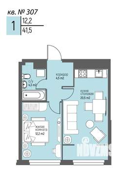 1-к квартира, вторичка, 42м2, 8/20 этаж