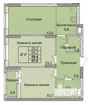 2-к квартира, вторичка, 56м2, 7/18 этаж