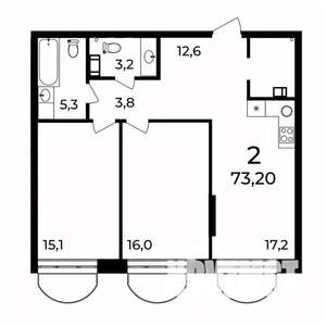 2-к квартира, вторичка, 73м2, 8/9 этаж