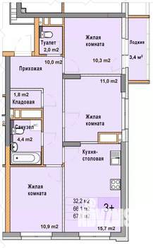 3-к квартира, вторичка, 68м2, 22/25 этаж
