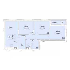 3-к квартира, вторичка, 73м2, 25/25 этаж