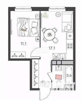 1-к квартира, вторичка, 32м2, 1/23 этаж