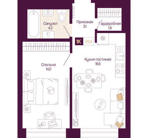 1-к квартира, вторичка, 40м2, 2/25 этаж