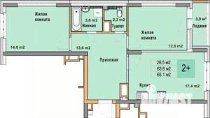 2-к квартира, вторичка, 65м2, 11/25 этаж